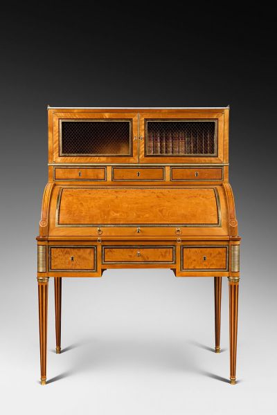 A rare Louis XVI ormolu-mounted lime wood and amaranth bureau cylindre by G.Dester