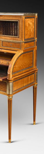 A rare Louis XVI ormolu-mounted lime wood and amaranth bureau cylindre by G.Dester