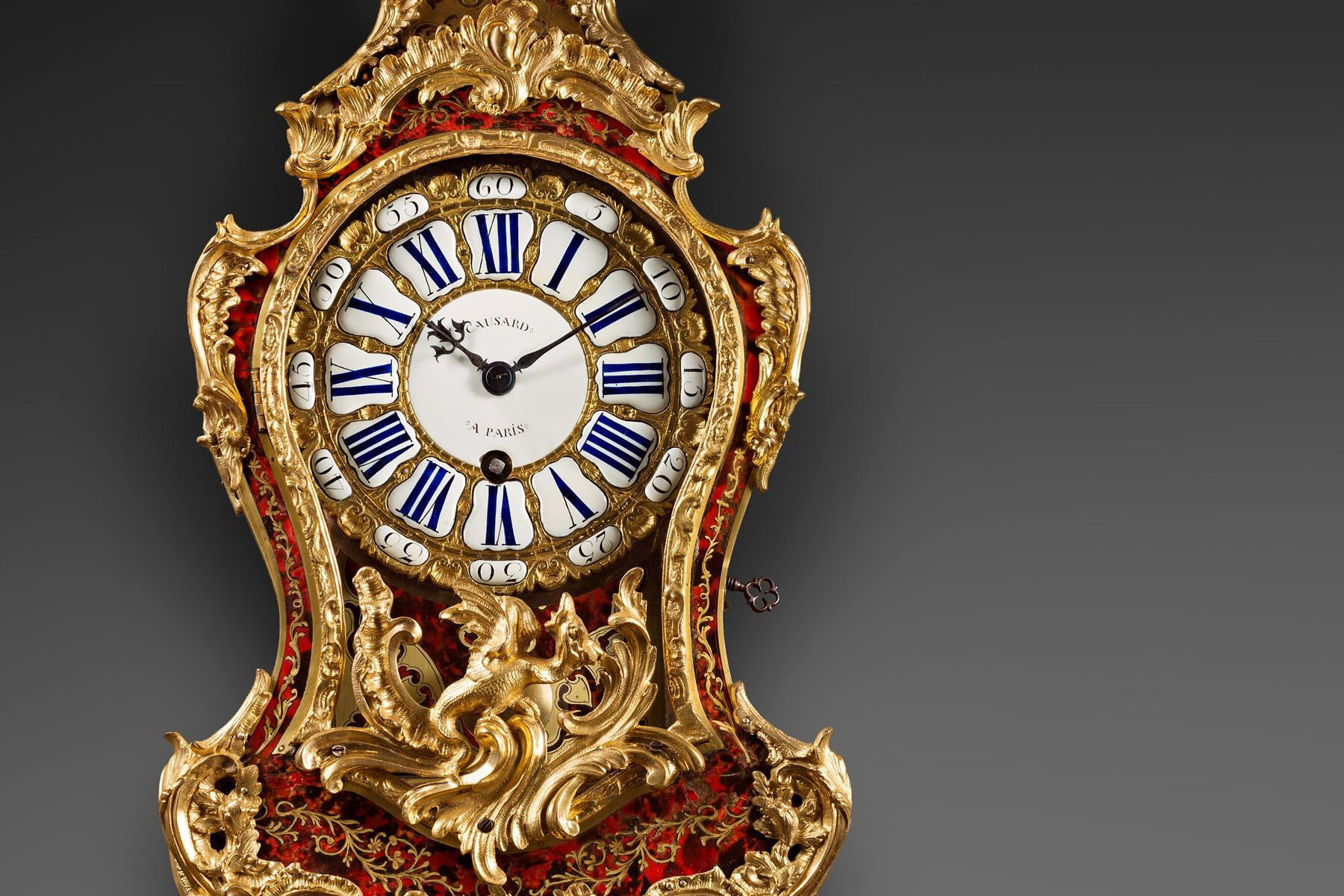 A Louis XV Boulle marquetry ormolu mounted bracket clock