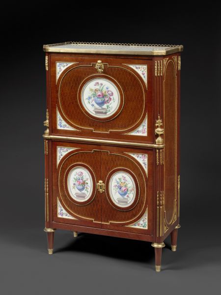 A Fine French ormolu and porcelain-mounted mahogany secrétaire à abattant