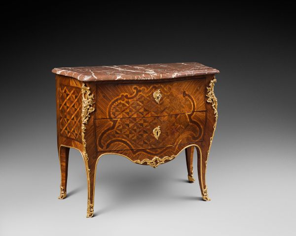 A Louis XV ormolu-mounted kingwood, tulipwood and marquetry commode