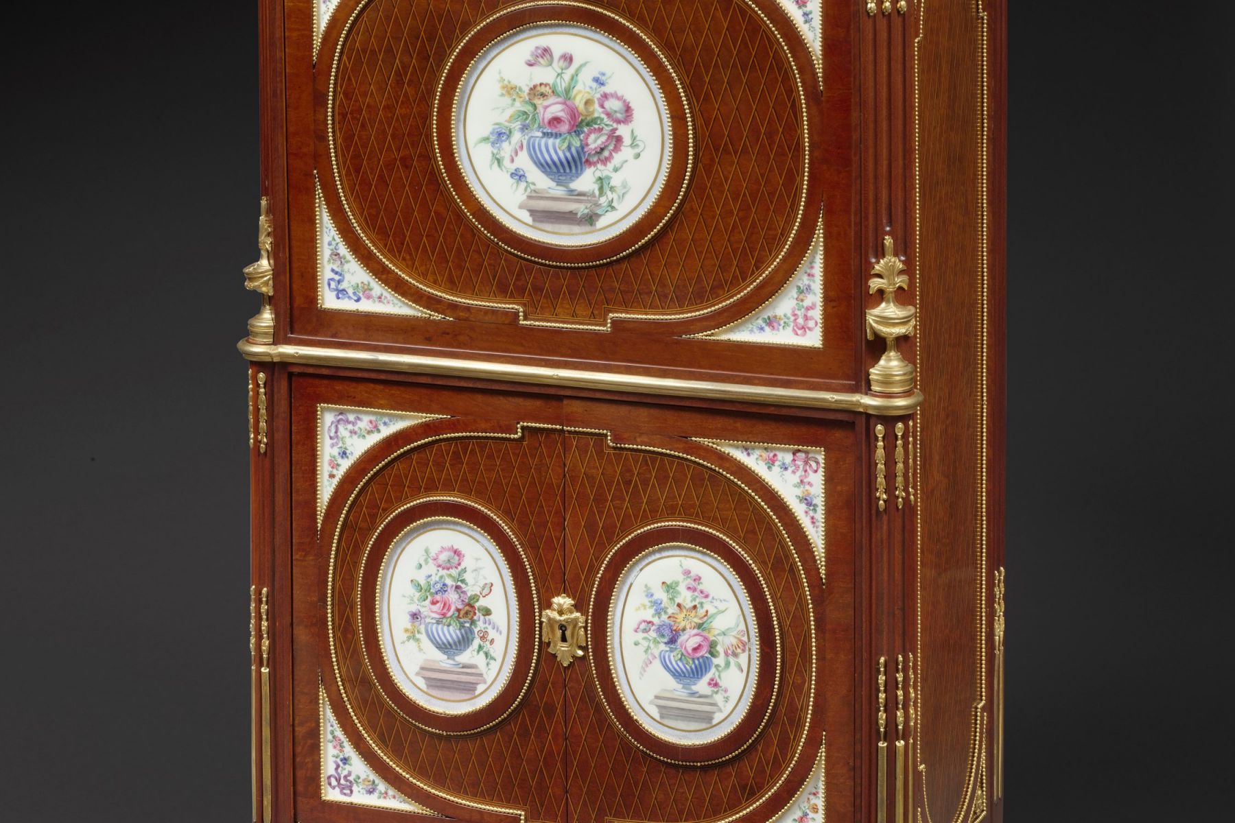 A Fine French ormolu and porcelain-mounted mahogany secrétaire à abattant